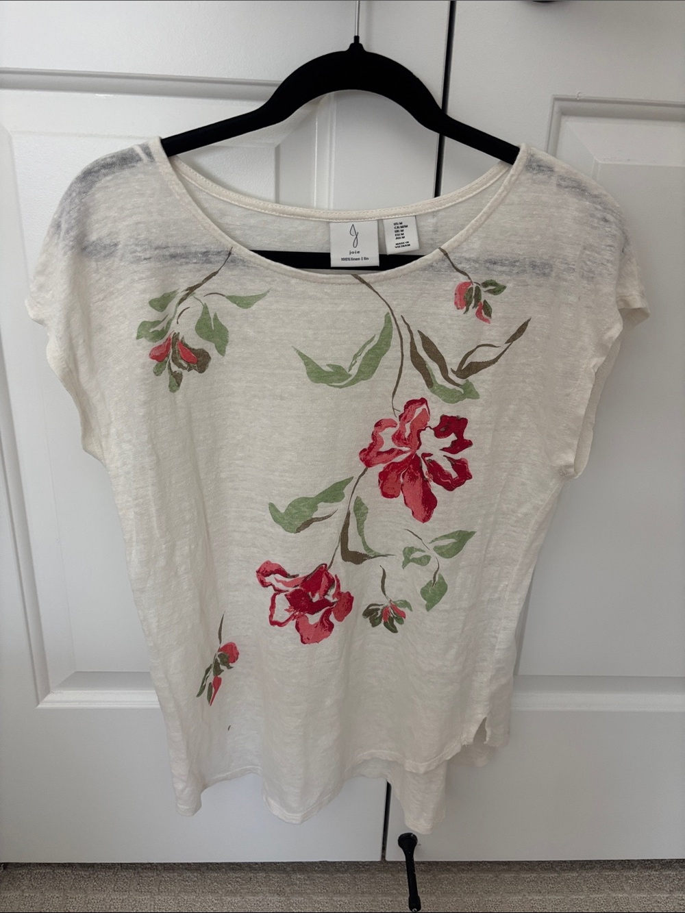 Jolie Cream Short Sleeve Floral Scoop Neck Tee